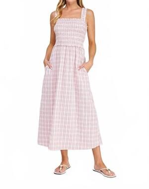 NEW ALLIE ROSE plaid smocked midi dress in red white